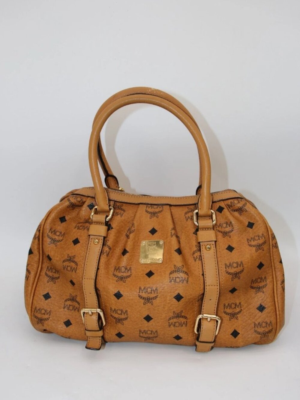 MCM Visetos Boston Handbag Cognac X8791 - Brown